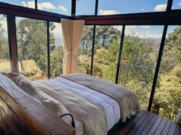 Quarto da Cabana Cristal com vista para a floresta durante o dia