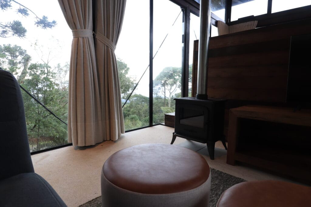 Cabana Cristal Urubici Lareira Vidro - Serenus Forest Glass House