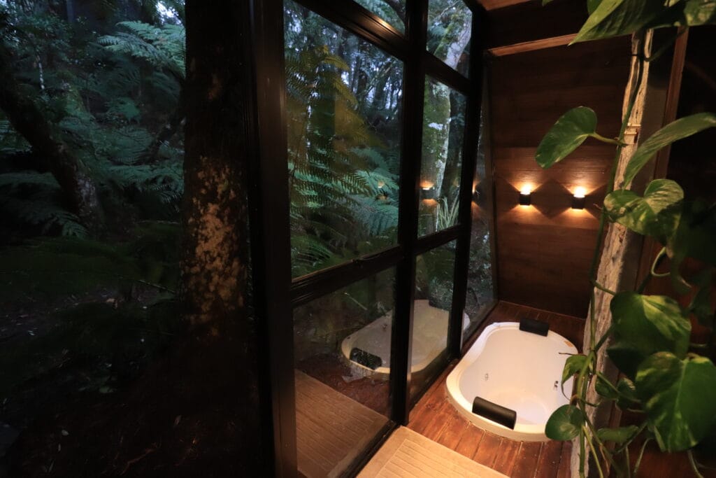 Cabana dos Pumas Urubici Banheira e Externo - Serenus Forest Glass House